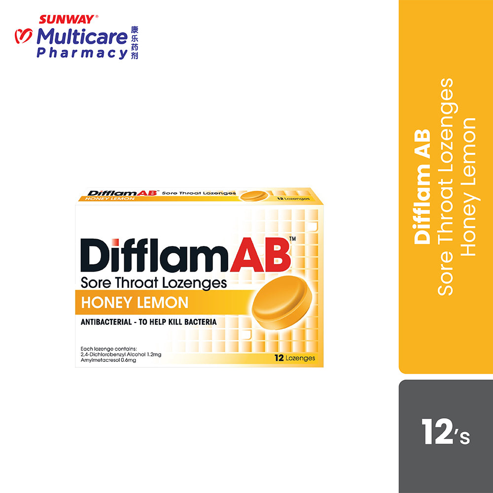 Difflam Ab Sorethroat Lozenges Honey Lemon 12'S – Sunway Multicare Pharmacy