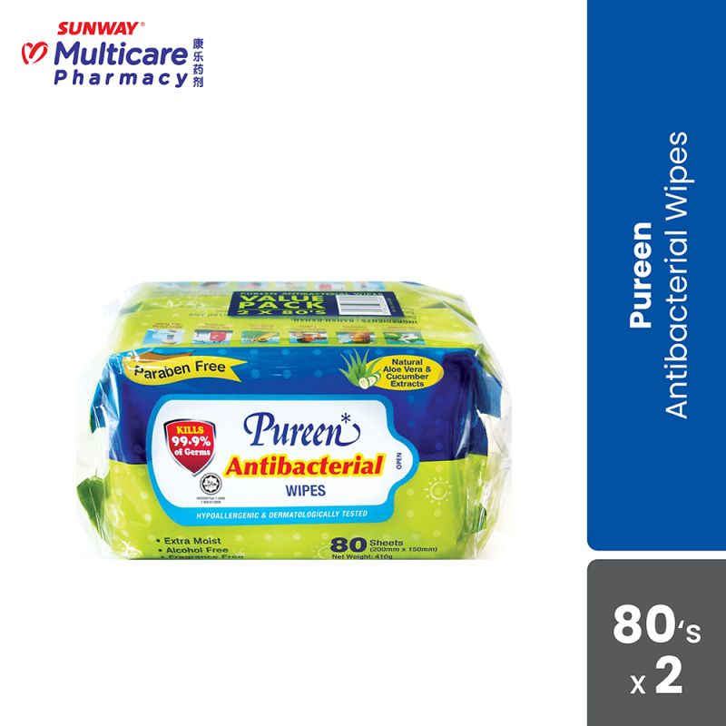 Pureen Antibacterial Fragnance Free Wipes 80sx2