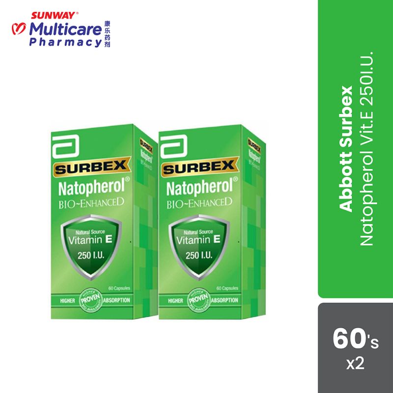 Abbott Surbex Natopherol Bio-Enhanced Vitamin E 250IU 60's x 2 