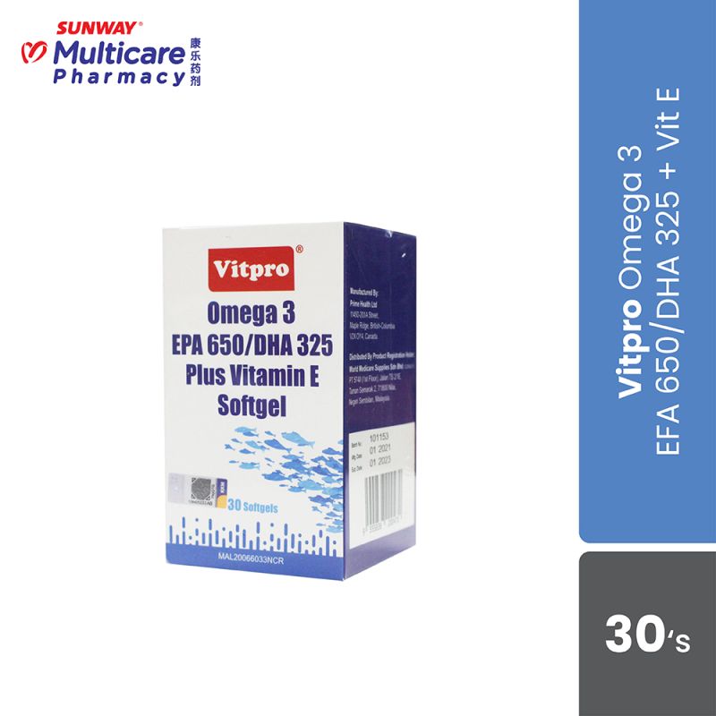 Vitpro Omega 3 EPA 650/DHA 325 Plus Vit E Softgel 30's