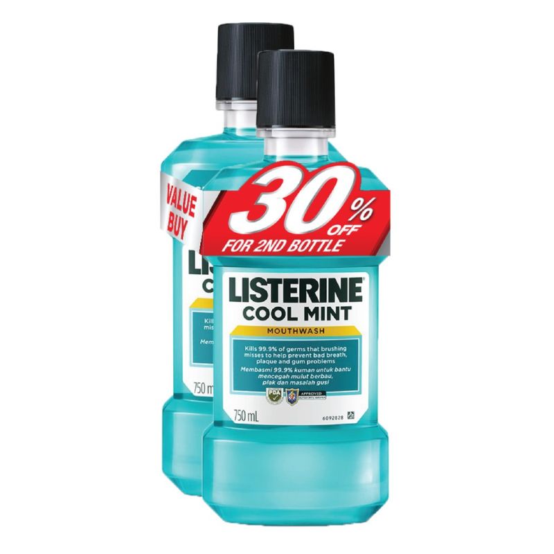 Listerine Cool Mint Mouthwash 750ml Twin Pack