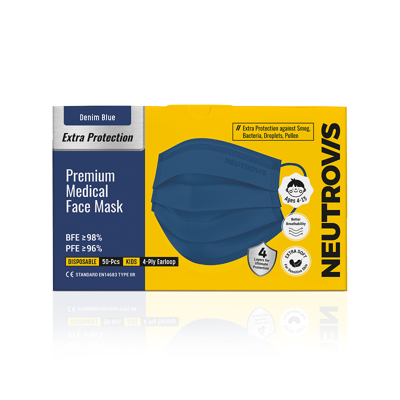 Neutrovis Kids Premium 4-ply Masks (50’s/box) Denim Blue