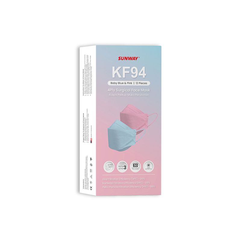 Sunway KF94 4ply Surg/ Face Mask Pastel Color (baby blue/pink) 12's