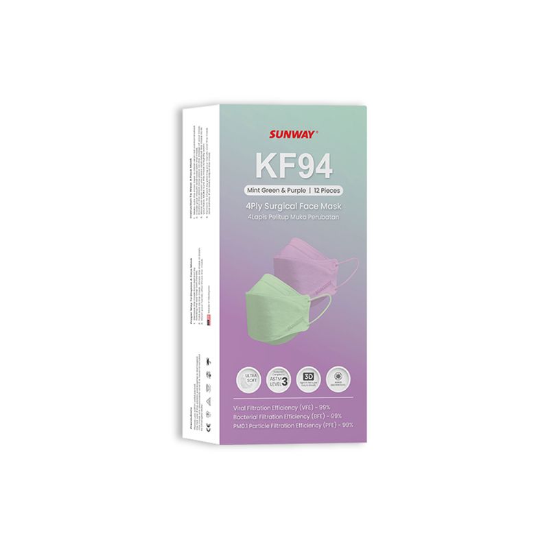 Sunway KF94 4ply Surg/ Face Mask Pastel Color (mint green/purple) 12's