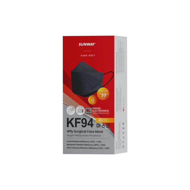 Sunway KF94 4Ply Surgical Face Mask Grey 12'S  